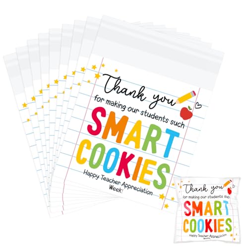 Whaline 320 Pcs Teacher Appreciation Week Self Adhesive Treat Bag Cellophane Candy Bags Thank You Teacher Plastic Goodie Bags for Teachers' Day Classroom Party Favors Supplies
