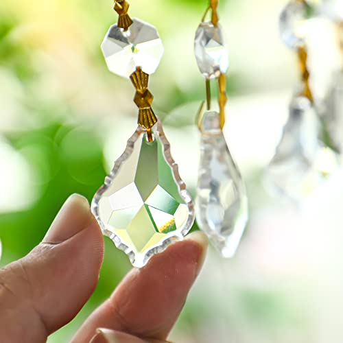 10Pcs Crystal Garland Strands Hanging Glass Chandelier Beads Chains Glass Maple Leaf Prism With Beads Pendants Parts Crystal Chandelier Replacements Christmas Home Garden Party Decoration Gold Pinning #TOP3