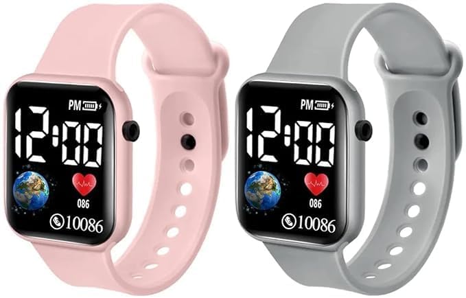 ZOVUTA Square Shape Dial Colorful Smart Looking Digital led Combo Watch for Kids Boys & Girls-Fully Waterproof Sportswatch Display-Date & Time Function Only (Peach, Grey)-(for Age 4-15 Years) (B0D9BWKWMW) Amazon Price History, Amazon Price Tracker