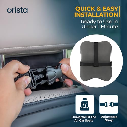 Image of Orista Premium Car Neck Rest Pillow | 2 Years Warranty | Memory Foam Neck Pillow for Car, Headrest Cushion for Neck & Cervical Support - Relieves Neck Pain & Fatigue | Grey Velvet