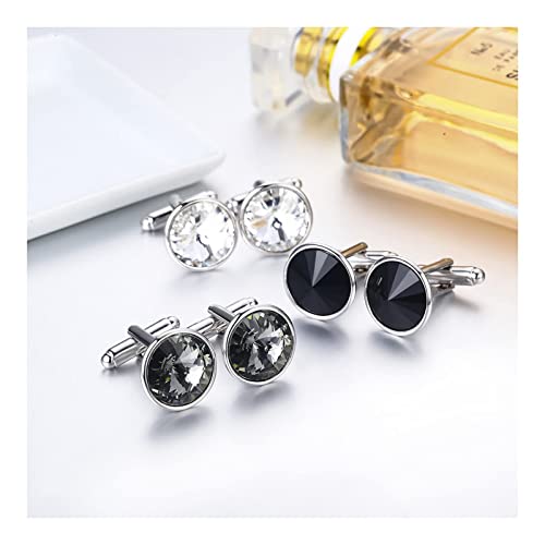 Manchetknopen, Mode Rond Ontwerp Gemaakt met Oostenrijkse Kristal Luxe Manchetknoop voor Man Zakelijke Shirts Wit Goud Kleur Manchetknopen Sieraden Gift (Clear) (Black Diamond) - Image 3