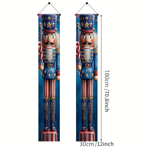 Image of BlissYard Patriotic Nutcracker Door Banner July 4th Hanging Banner Nutcracker Decor for Independence Day Porch Banner Memorial Day Door Cover for Front Porch Wall Patriotic Decorations 12x72 Inch