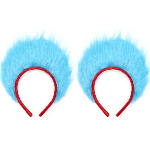 Solaine Li 2 PCS Blue Fuzzy Costume Headbands Cosplay Hairband Soft Costume Accessories for World Book Day Halloween Theme Party (2 Bule)