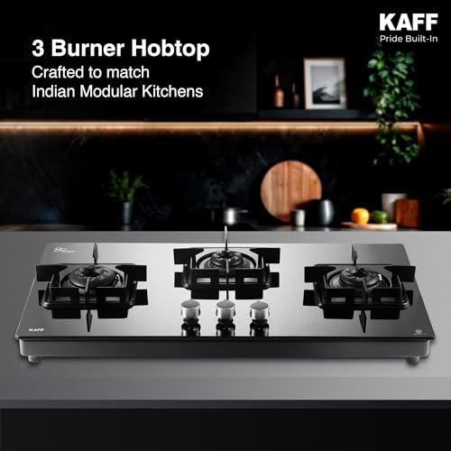 KAFF 3 Burner Cooktop for Kitchen | 71CM With Ignition | For Modern Kitchen | Ergonomic Knob |Tri-Pin Brass Burners| ISI Certified | Black | CTS713BAI - Image 6