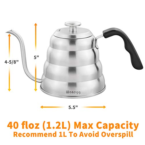 Pour Over Coffee Kettle With Thermometer For Exact Temperature 40 Fl Oz - Premium Stainless Steel Gooseneck Tea Kettle For Drip Coffee, French Press And Tea - Works On Stove And Any Heat Source #TOP5