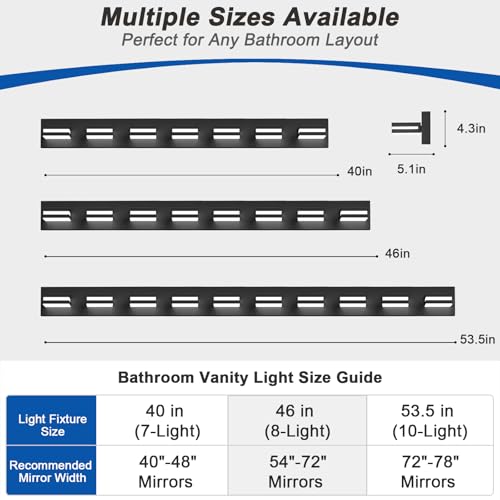 Image of IZORRO LED Modern Bathroom Lights Fixtures(10-Light,Dimmable),Matte Black Acrylic Wall Lighting,Vanity Lights for Bathroom Over Mirror - 6000k 46In （No Assembly Required）