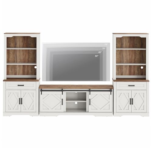 Image of WAMPAT Farmhouse Entertainment Center with Bookshelves for 75 inch TV