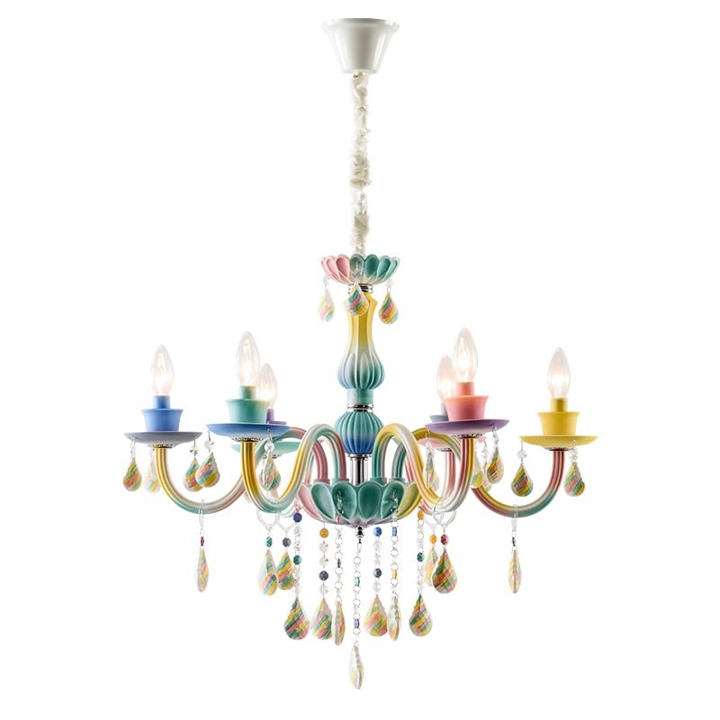 Lustre en cristal Princesse E14 multicolore à 6 lumières pour chambre d'enfant