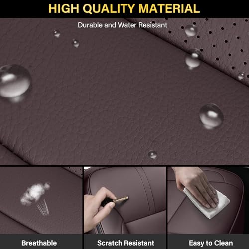 Image of Coverado Chevy Silverado Seat Covers, Leather Car Seat Covers Custom Fit for Chevy Silverado GMC Sierra 2014-2018 1500, 2015-2019 2500HD 3500HD (Full Set, Brown)