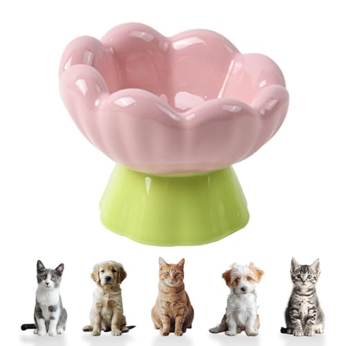 Generic チューリップデザイン セラミックペットボウル 高脚式 猫用 犬用 フード&ウォーター皿 15度傾斜設計 消化サポート 転倒防止 ピンク おしゃれ 衛生的 洗いやすい