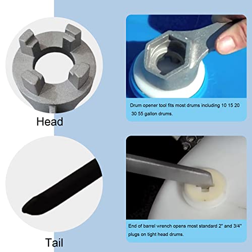 Image of Aluminum Drum Wrench, Bung Wrench, Barrel Opener Tool for Opening 10 15 20 30 55 Gallon Drum, Fits 2 inch and 3 /4 inch Bung Cap