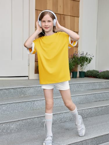 Image of Girls Oversized T Shirts Kids Summer Striped Short Sleeve Tops Casual Crewneck Tees 5-14 Years