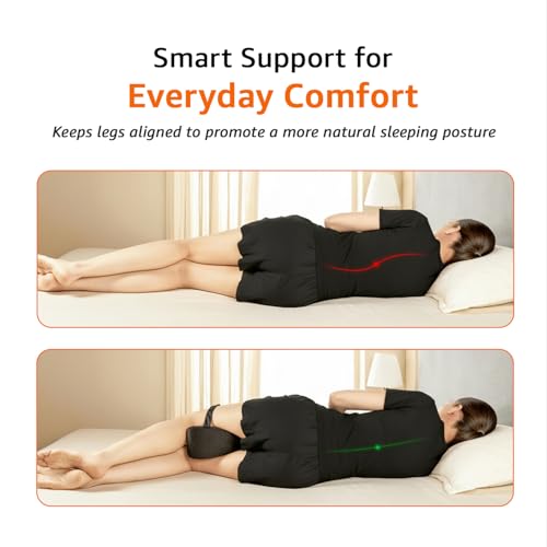 Image of amazon basics Memory Foam Knee Pillow | Adjustable Strap | Ergonomic Contoured Design | for Side Sleeping | 8 x 9 x 5 in | Black