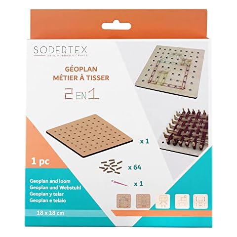 SODERTEX - L310070 Weaving Loom / Geoplan + 1 Needle + 64 Sticks - 18 x 18 cm - 1 Piece - 1 Colours Cover