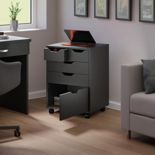 Image of Winsome Halifax Mobile Storage Cabinet with 5 Drawers, Black