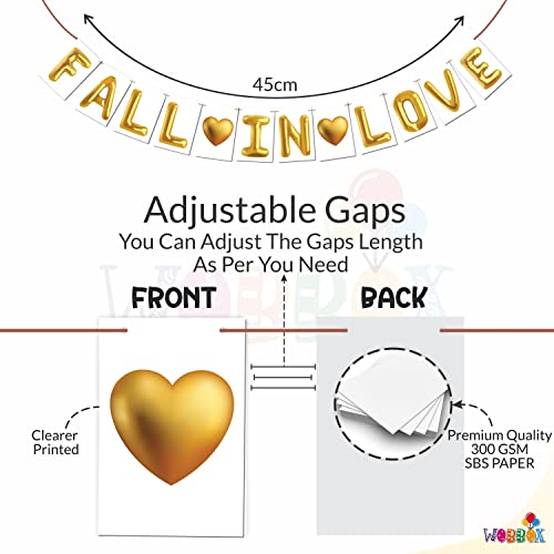 Image of Wobbox White & Golden Balloon Text inchFall In Love inch Bunting Banner for Anniversary, Pre-Wedding & Wedding, Love Banner for Decoretion
