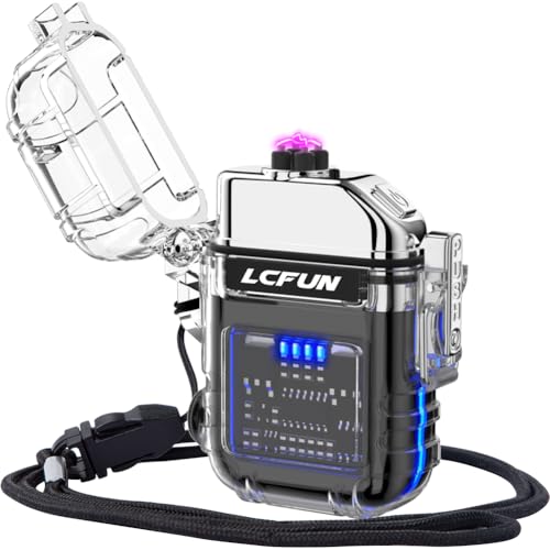 LcFun Dual-Arc USB Rechargeable Lighter with Battery Display & Flashlight