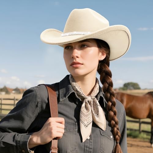 DRESHOW Cowboy Hat Women Western Felt Roll Up Cowgirl Hat Classic Bling Diamond Band Decoration Rodeo Fedora - Image 2