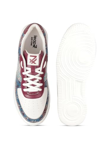 Image of Liberty Leap7x MJH-M03 Block Printed Sneakers for Men with PVC Upper | EVA Sole Casual Shoes with Lacing | Comfortable Footbed | Memory Foam Insole | Lightweight, Stylish & Modern (White)