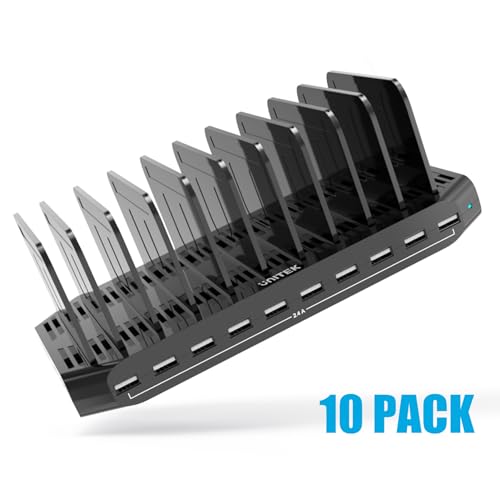 Image of 【10PCS】 Unitek Multi Charging Station, 10-Port USB Charger for Multiple Device with SmartIC Tech and Adjustable Dividers, Organizer Stand Compatible with iPad, Tablet, Kindle, iPhone - 10PCS, Black