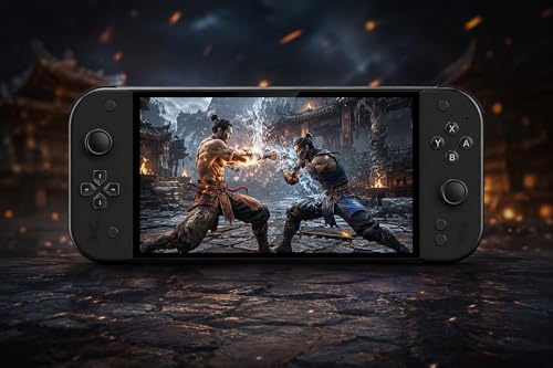 Image of G90 7-Inch Full HD Handheld Video Game Console with 21+ Emulators, 64GB Preloaded Games, Wireless Gaming Controller, Professional Gaming Chip, Portable Retro Arcade Gaming Console for Kids & Adults (Black)