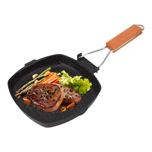 MOUMOUTEN Folding Handle Induction Skillets, Square Nonstick Griddle Pan Frying Pan, Stovetop Grill Pan for Grilling Bacon, Steak, Fish and Meats(20 * 20cm)