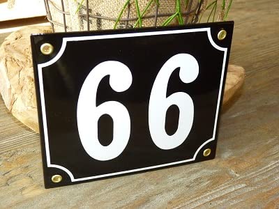 Numéro de maison émail 18x15 cm noir n°66 plaque extérieure