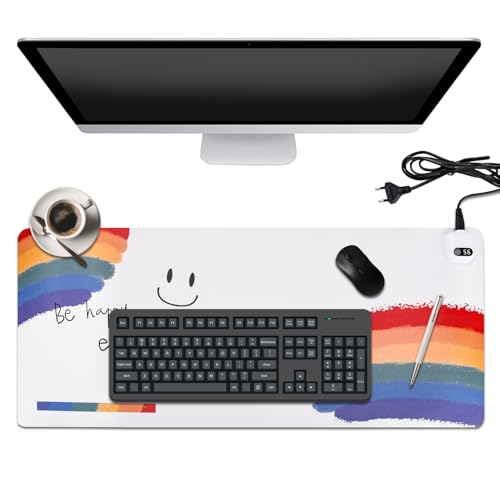 TAVADA Tapis de Souris Bureau Chauffant, 80x33cm Sous-main Chauffant en Cuir PU avec 5 Niveaux de Chaleur et Arrêt Automatique 3H, pour PC Clavier Ordinateur Portable Bureau et Famille