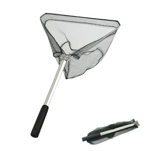 Rede de pesca de alumínio triangular dobrável - 50 cm cabo longo - rede à prova de emaranhados, ferramentas limpas para crianças, aquário, lagoas objetos flutuantes, pássaros