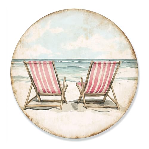 CAEJCCL Metall-Blechschild mit Strandkorb, Vintage, Sommer, rundes Schild, Wanddekoration für Zuhause, Hof, Eingang, Büro, Café, 30,5 cm CAEJCCL Metall-Blechschild mit Strandkorb, Vintage, Sommer, rundes Schild, Wanddekoration für Zuhause, Hof, Eingang, Büro, Café, 30,5 cm