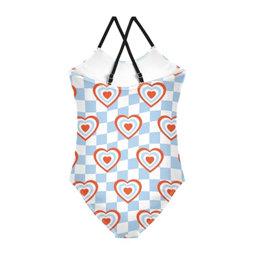 Image of Black and White Chess Girls One Piece Swimsuits Board Marble Tile Sport Halter Swimwear Beach Bathing Suit 3T