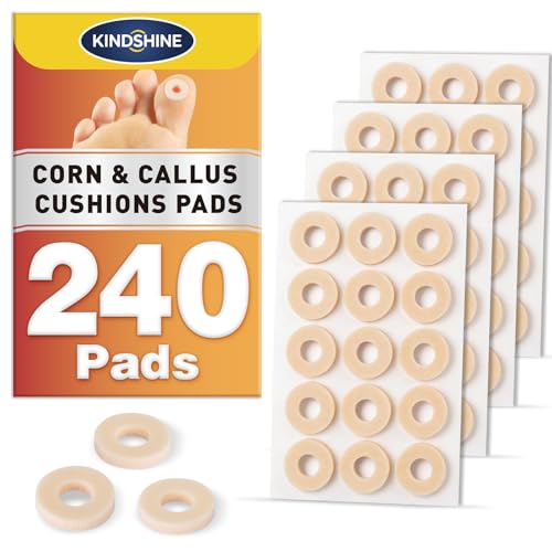 KINDSHINE 240Pcs Callus Cushions Pads Corn Removers for Toes Self-Stick Adhesive Corn Pads Protects Against Calluses Corns Blisters from Pressure & Friction (Beige Small Toe Size)