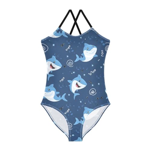 Cute Shark Pattern Girls One Piece Swimsuits Summer Quick Dry Beach Bathing Suit