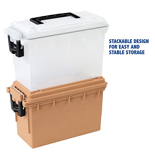 Image of Sheffield 12635 Ammo Storage Box, Stackable .30 Cal Field Boxes, Water and Dust Resistant, Lockable Storage Box with Handle, Secures Hunting Gear, Supplies, and Bullets, Made in USA, Frost(Pack of 6)