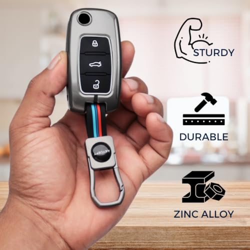 Image of KEYCEPT Premium 3 Button Remote flip Key Shell Compatible for Skoda Octavia, Laura, Superb, Fabia, Rapid, Polo, Vento, Jetta, Ameo, Passat. (Metal Dual Black & Tan)