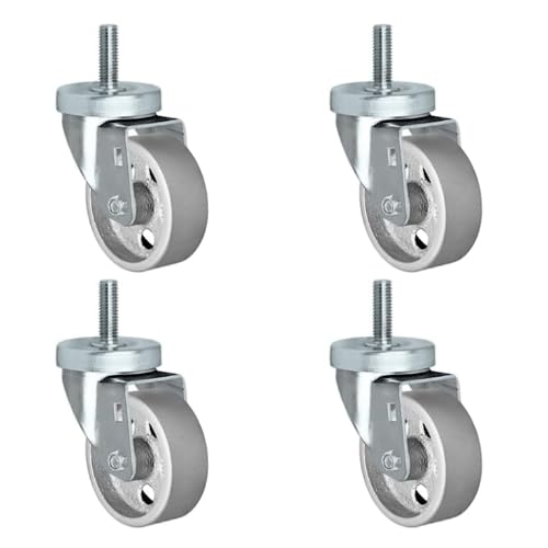 CasterHQ Brand | 3" Threaded Stem Swivel Caster 1/2" x 1.5" Long Threaded Stem with Cast Iron Steel Wheel - 1400 lbs Per Caster - Set of 4