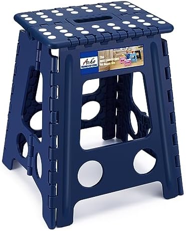 ACKO Folding Step Stool 16 Inch Stool 400 LB Weight Capacity Plastic Foldable Step Stools for Adults and Kids, Folding Stool Suitable for Kitchen, Stepping Stool with Handle Royal Blue Step Stool 1PC