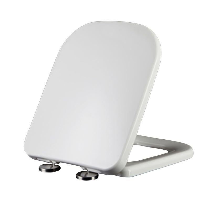 Quadratischer WC-Sitz, 44 x 36 cm, weiß, Absenkautomatik, Schnellverschluss-Deckel, leicht zu reinigen, Top-Befestigung, passend für Standard-WC, perfekt für Badezimmer-Upgrade und Dekoration