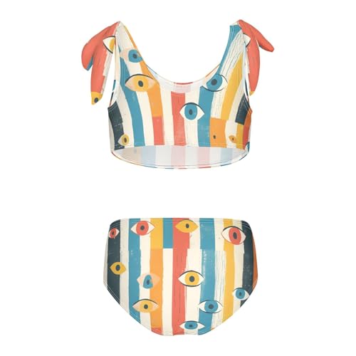 KLL Evil Eyes Black Striped Girl Two Piece Bikini Sets Beach Swimsuit Swimming Suits Adjustable Shoulder Strap2