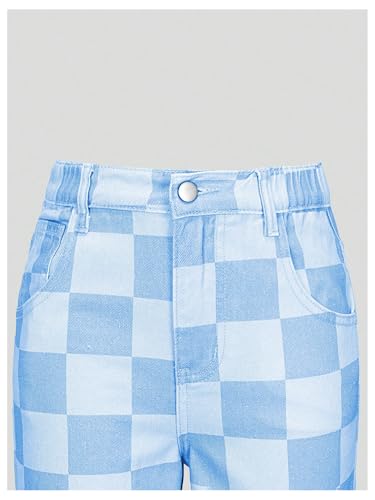 OYOANGLE Girl's Checkered Print Jeans Zipper Fly Straight Leg Denim Pants with Pocket3