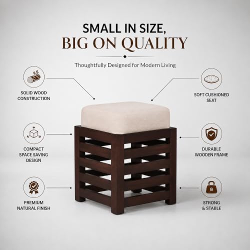 Image of Multipurpose Wooden Puffy with Footrest, Dressing Table, and Solid Wood Stool with Cushion for Living Room, Bedroom, Balcony, etc.
