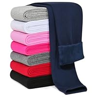 Kiiavoro Girls Fleece Lined Leggings Cotton Kids Winter Warm Leggings Thick Thermal Tights Pants 1 Pack, Navy Blue 7-8Y