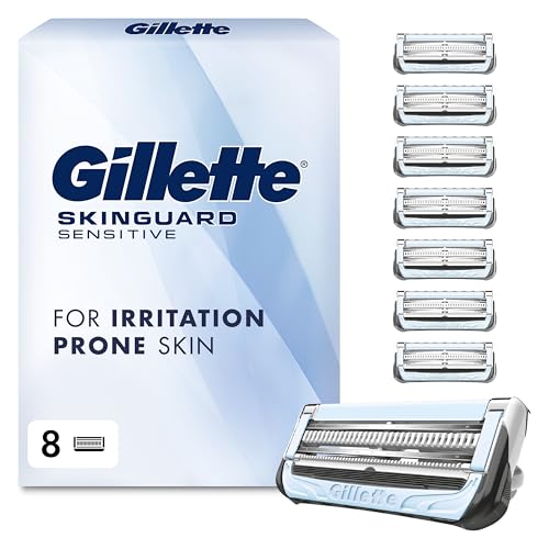 Gillette SkinGuard Sensitive Razor Blades Men Pack of 8 - Blade Refills with Precision Trimmer Fits All Skinguard ProGlide ProShield and Fusion5 Gillette Razors for Men Handles