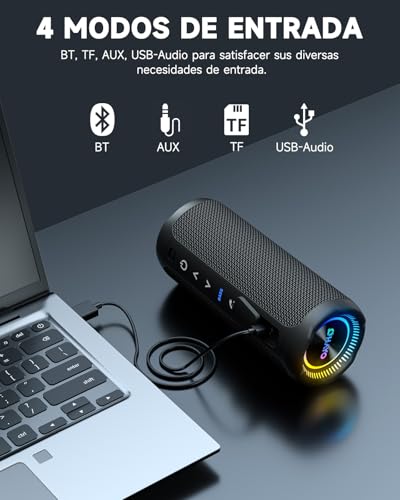Miniatura 5 de Ohayo Altavoz Bluetooth Portátil 25w Potente Con Doble Controlador, Luces Led, 24h Duración, Bass Boost E Impermeable Ipx7