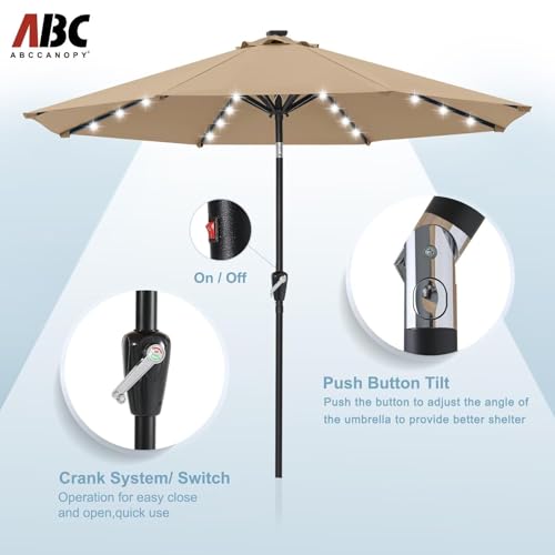 Image of ABCCANOPY Outdoor 11FT Solar Led Patio Umbrellas with 32LED Lights (Tan)