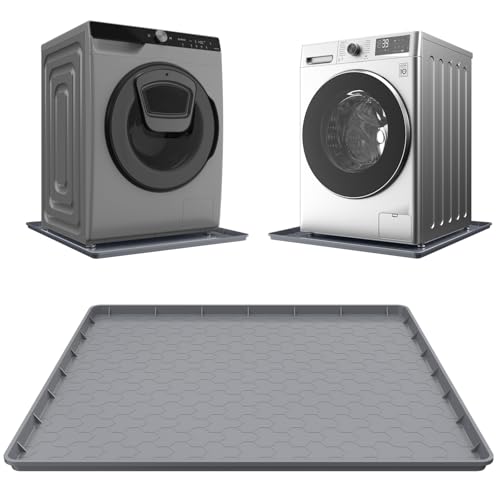 Washing Machine Drain Pan Silicone Mat, Thickened Large 30' X 28' Non-Slip Waterproof Drip Tray, 1 inch Raised Edge Mat for Under Dryer or Washer, Anti-Vibration,Floor Leak Protector for Laundry Room