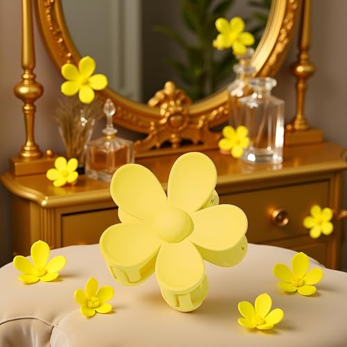 Pinzas plásticas amarillas para cabello, forma de flor miniatura 5