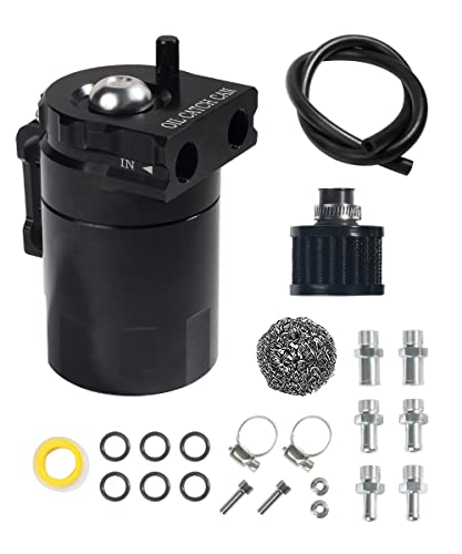 AOCISKA Aluminum Oil Catch Can Reservoirs Baffled Oil Catch Can Kit 300ml Oil Reservoir Tank Oil Separator Catch Can with Hose Kit Universal Oil Catch Can Tank Polish Baffled Reservoir (Black)