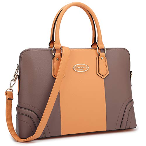 Dasein Women Two Tone Tote Colorblock Purses Handbags for Women Shoulder Work Bag (Coffee/Orange)