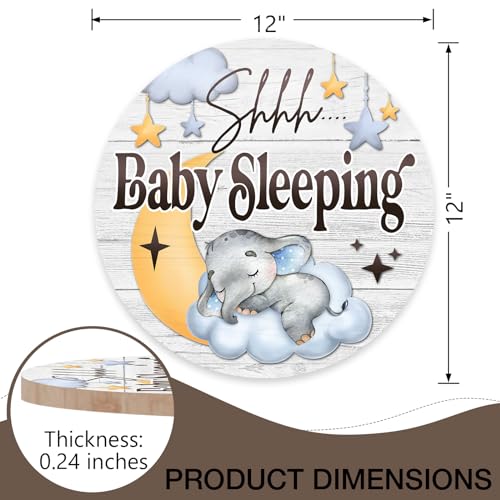 Image of Shhh Baby Sleeping Front Door Sign, Elephant Moon Cloud Stars Wood Door Hanger Nursery Kids Bedroom Decor, Infant Toddler Baby Boy Girl Room Rustic Wooden Wreath Indoor Wall Hanging Decoration